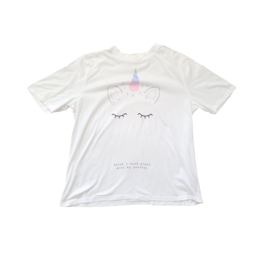 OYSHO Unicorn Graphic White Short Sleeve Crew Neck Cotton T-Shirt